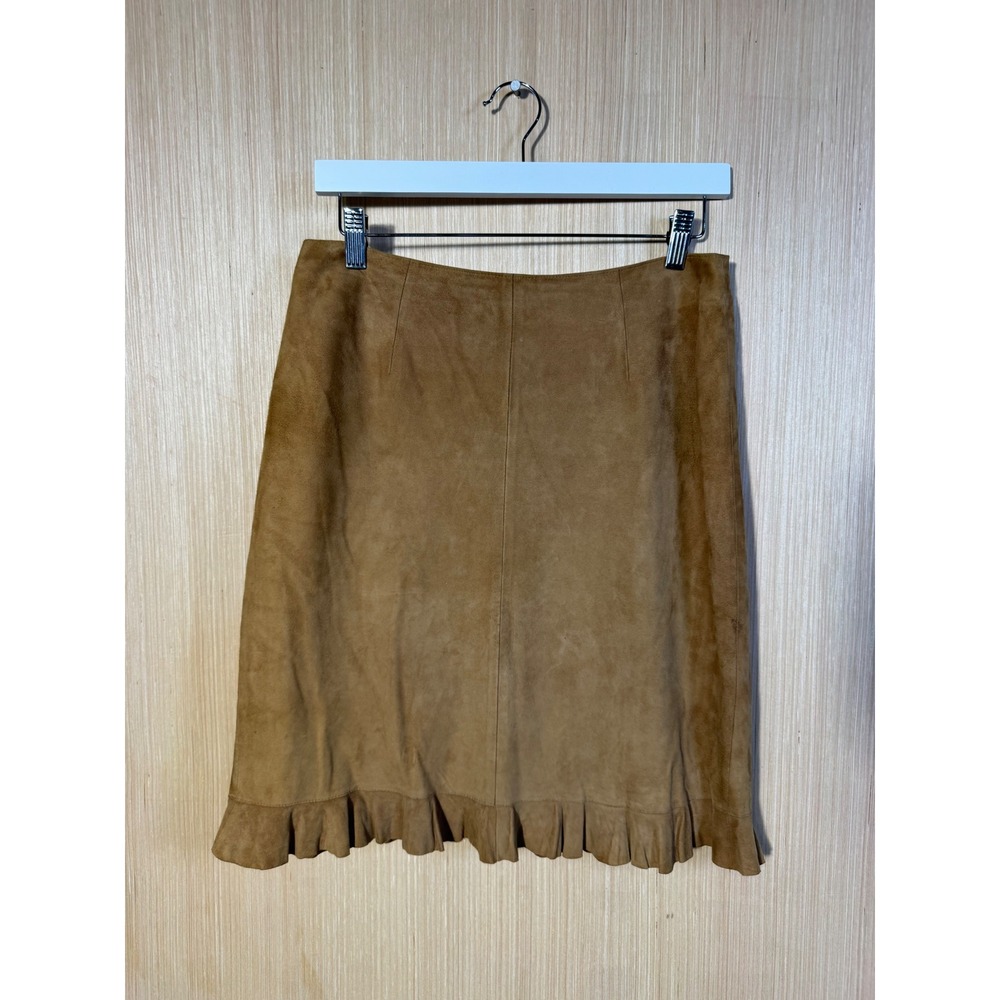 VS2 Vintage Brown Goat Suede Ruffle Hem Mini Skirt Womens Size 8